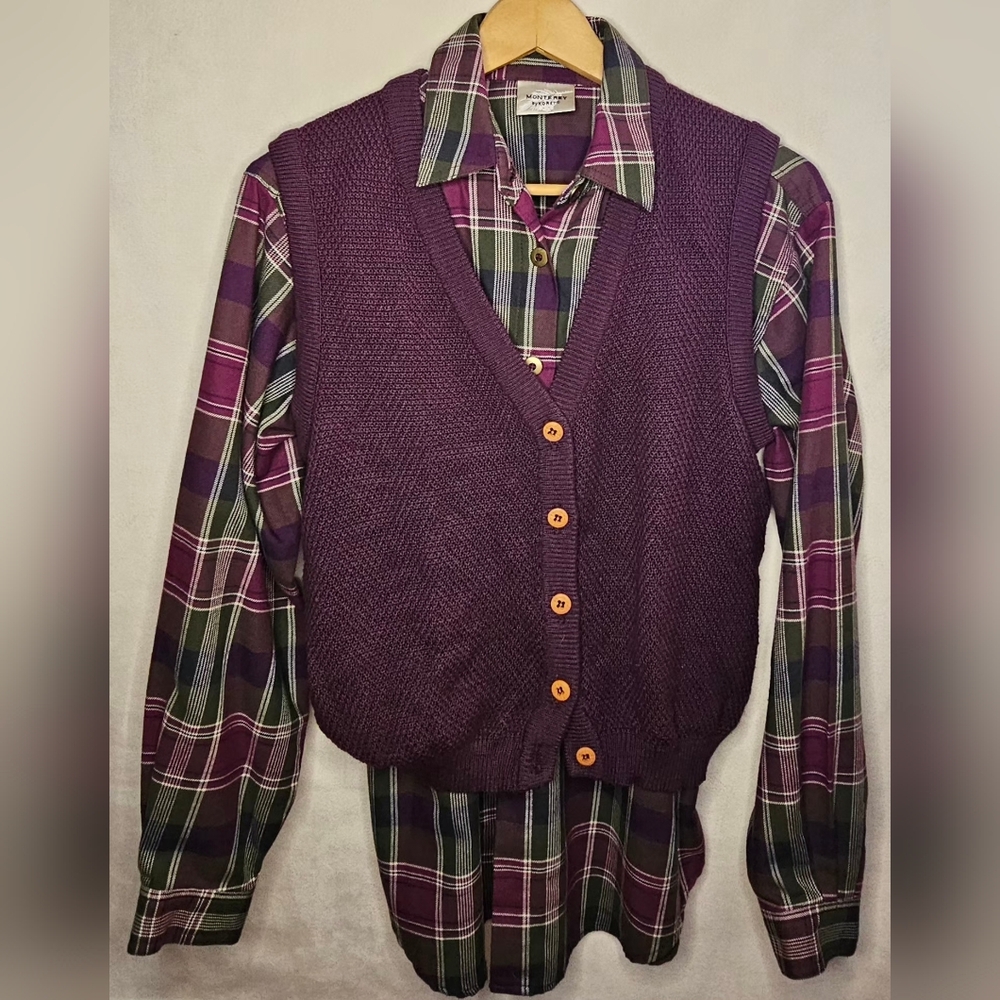 Vintage Grandma Core Sweater Layered Look | 90s Cozy Knit + Button Down |
